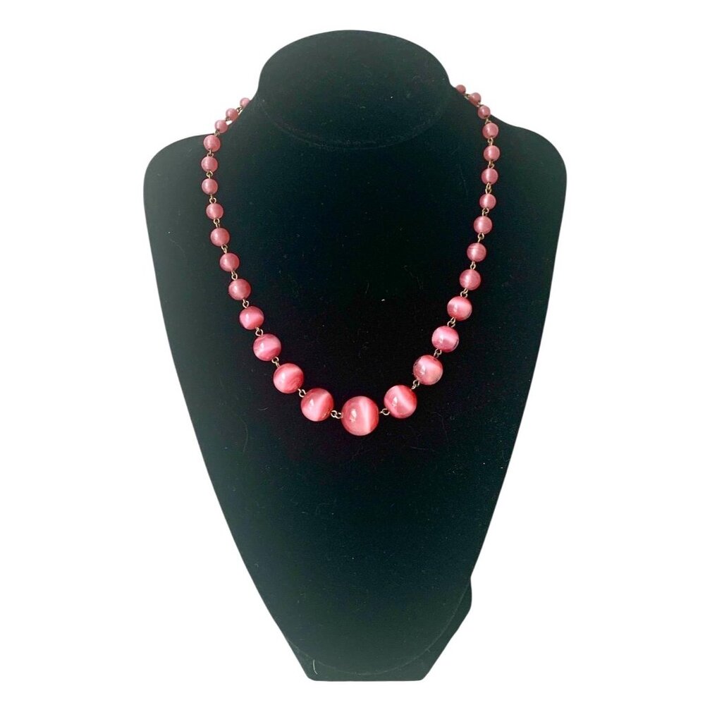 Art Glass Pink Cat's Eye Graduated Bead Necklace 1960's
